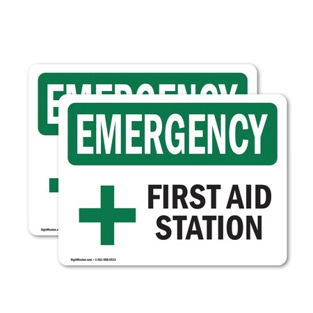 Signmission First Aid Station, 7 in W x Rectangle, Vinyl Decal OS-2PACK-EM-D-57-L-10328